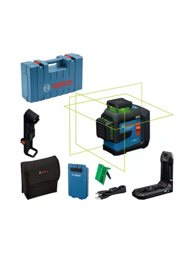 BOSCH LASER PŁASZCZYZNOWY GLL 80-33 G ZIELONY USB-C 1x BA 3,7 V 3,0AHXL + UCHWYT LB 10 + KLAMRA DK 20 WALIZKA