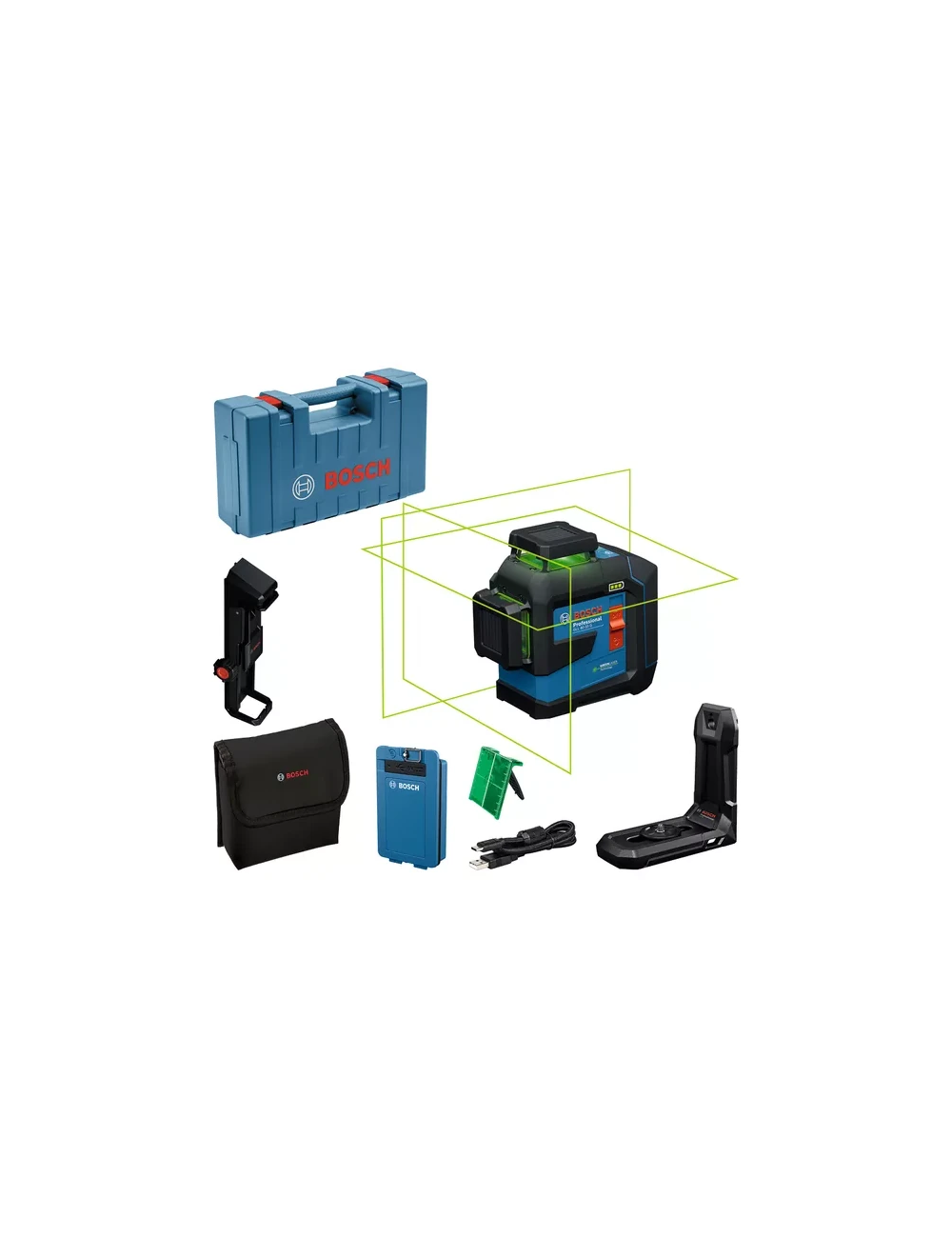 BOSCH LASER PŁASZCZYZNOWY GLL 80-33 G ZIELONY USB-C 1x BA 3,7 V 3,0AHXL + UCHWYT LB 10 + KLAMRA DK 20 WALIZKA