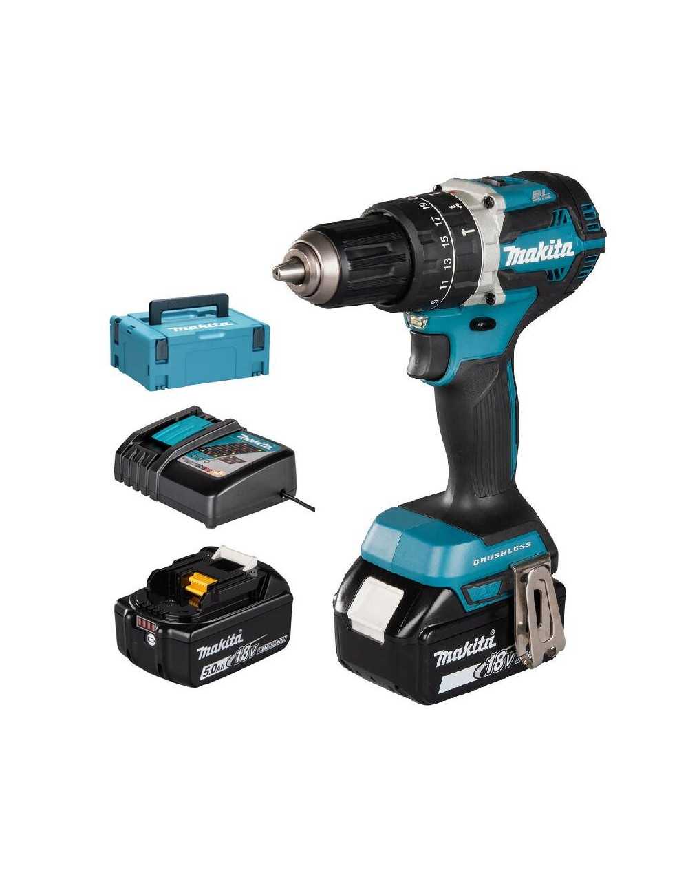 MAKITA WIERTARKO WKRĘTARKA UDAROWA 18V LI-ION 2 X 5AH ŁADOWARKA MAKPAC DHP484RTJ