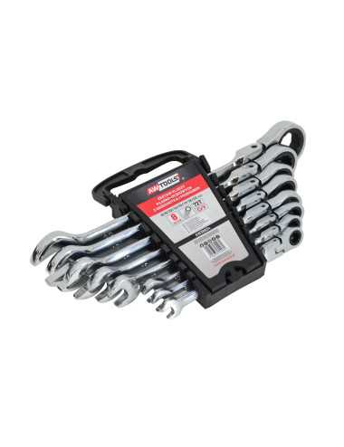 AWTOOLS KLUCZE PŁASKO-OCZKOWE Z GRZECHOTKĄ PRZEGUBOWE KOMPLET 8 szt. 8-22mm