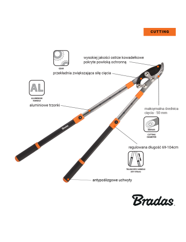 BRADAS SEKATOR DO GAŁĘZI V-SERIES-D OSTRZE MIJAJĄCE 50mm TELESKOWPOWY ALUMINIOWY