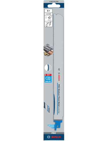 BOSCH BRZESZCZOT DO PIŁY SZABLASTEJ PRO MEDIUM-THICK METAL PRECISE S1237BEF 1,1 x 25 x 300mm  5szt.