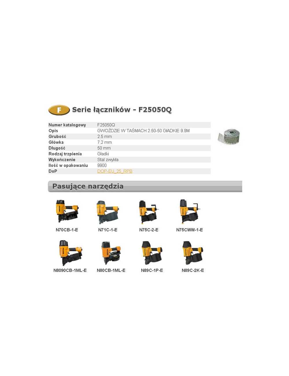 BOSTITCH GWOŹDZIE F 2,50 x 50mm 9900szt. F25050Q