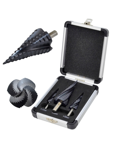 AWTOOLS WIERTŁO STOPNIOWE SPIRALNE M2-TiAlN  KOMPLET  3 szt. 4-12mm 4-20mm 4-32mm  BL