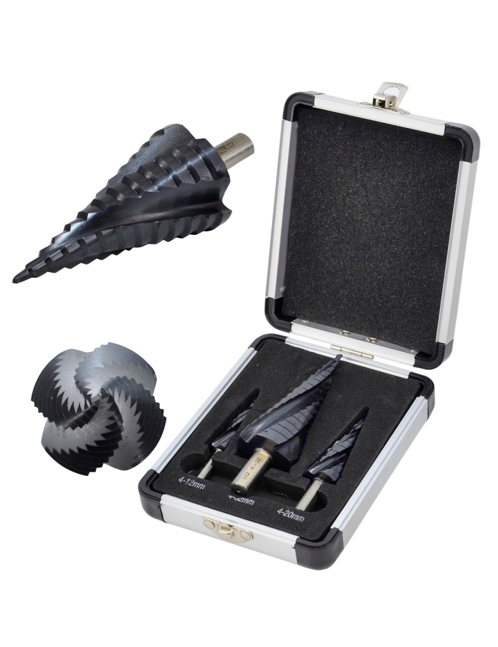 AWTOOLS WIERTŁO STOPNIOWE SPIRALNE M2-TiAlN  KOMPLET  3 szt. 4-12mm 4-20mm 4-39mm  BL