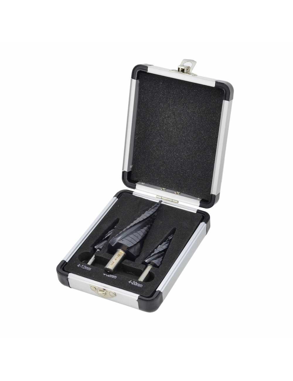 AWTOOLS WIERTŁO STOPNIOWE SPIRALNE M2-TiAlN  KOMPLET  3 szt. 4-12mm 4-20mm 4-39mm  BL