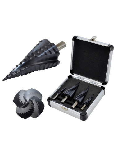 AWTOOLS WIERTŁO STOPNIOWE SPIRALNE M2-TiAlN  KOMPLET  4 szt. 4-12mm 4-20mm 4-32mm 4-39mm  BL