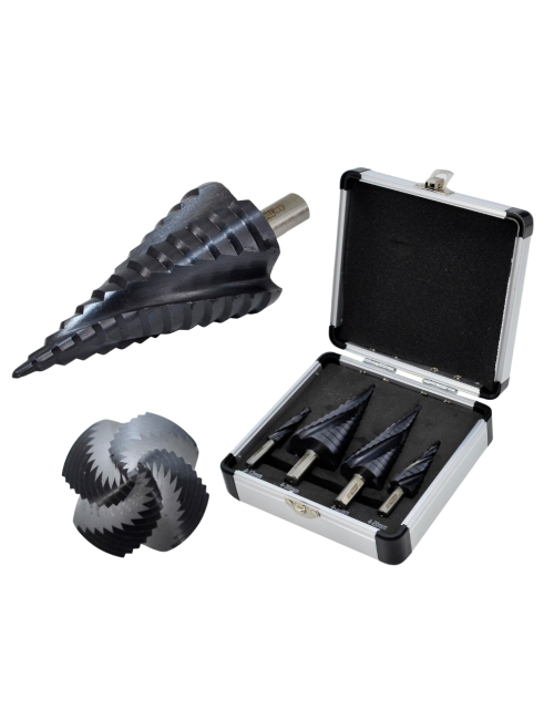 AWTOOLS WIERTŁO STOPNIOWE SPIRALNE M2-TiAlN  KOMPLET  4 szt. 4-12mm 4-20mm 4-32mm 4-39mm  BL