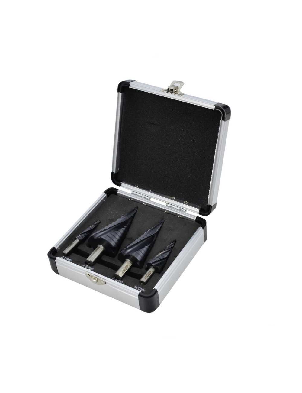 AWTOOLS WIERTŁO STOPNIOWE SPIRALNE M2-TiAlN  KOMPLET  4 szt. 4-12mm 4-20mm 4-32mm 4-39mm  BL