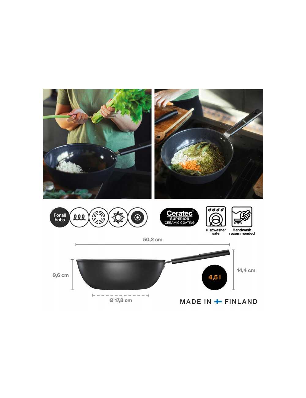 FISKARS WOK 28 CM (4,5 L) Z POWŁOKĄ NIEPRZYWIERAJĄCĄ HARD FACE