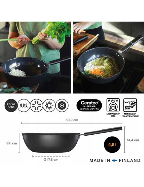 FISKARS WOK 28 CM (4,5 L) Z POWŁOKĄ NIEPRZYWIERAJĄCĄ HARD FACE