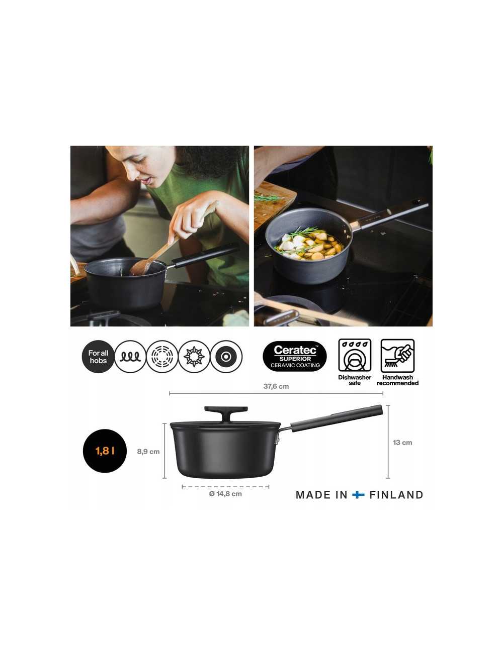 FISKARS RONDEL 1,8 L Z POWŁOKĄ NIEPRZYWIERAJĄCĄ I Z POKRYWKĄHARD FACE