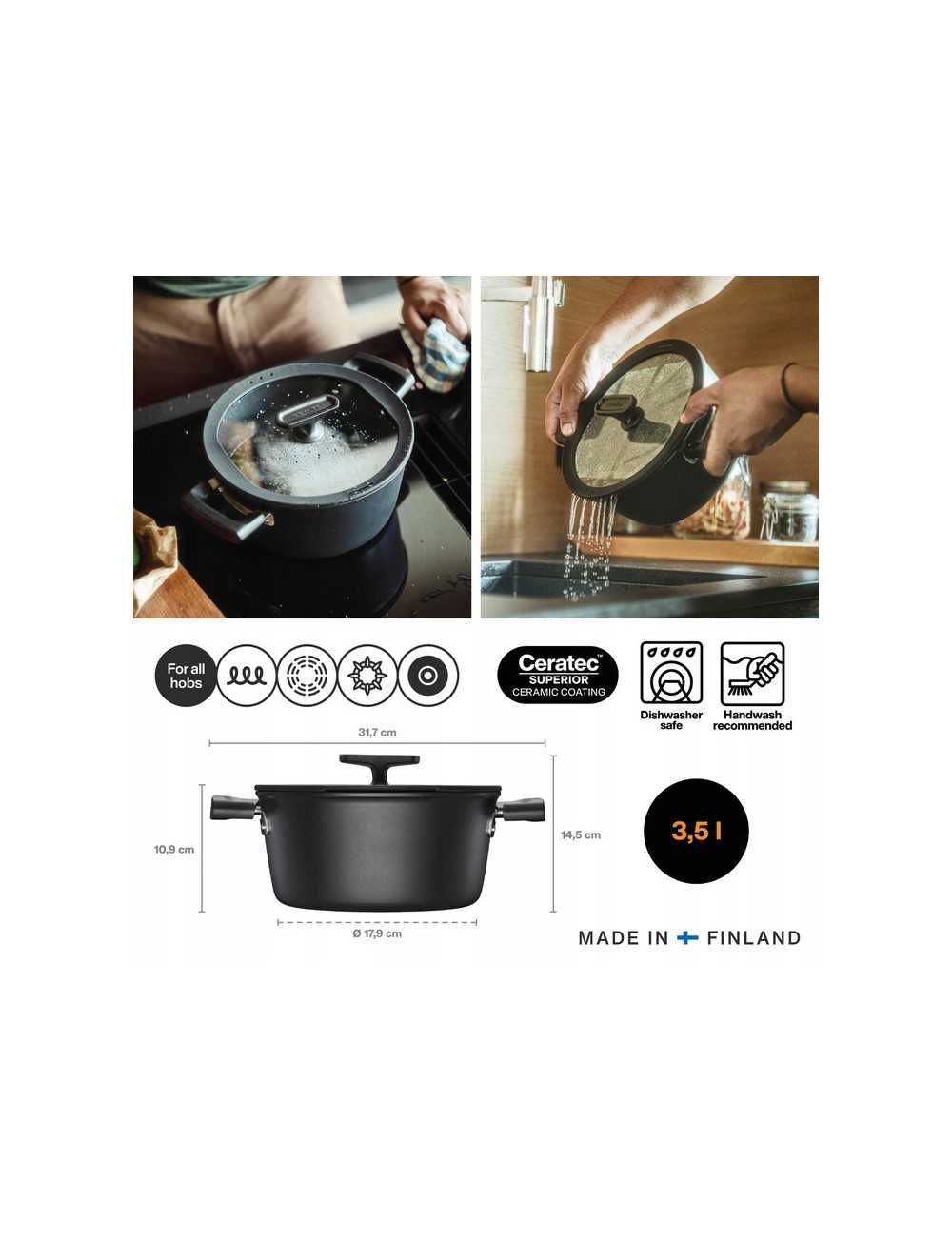 FISKARS GARNEK 3,5 L Z POWŁOKĄ NIEPRZYWIERAJĄCĄ I Z POKRYWKĄ HARD FACE