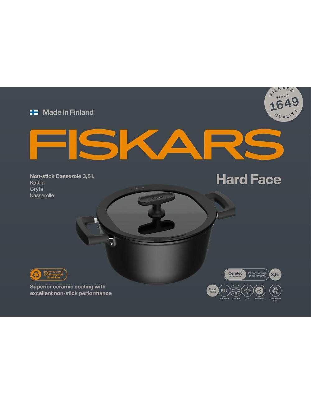 FISKARS GARNEK 3,5 L Z POWŁOKĄ NIEPRZYWIERAJĄCĄ I Z POKRYWKĄ HARD FACE