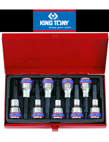 KING TONY ZESTAW NASADEK Z KOŃCÓWKĄ TORX 1 2"" 9 cz. DŁUGIE T20 - T60 KASETA
