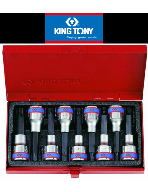 KING TONY ZESTAW NASADEK Z KOŃCÓWKĄ TORX 1 2"" 9 cz. DŁUGIE T20 - T60 KASETA