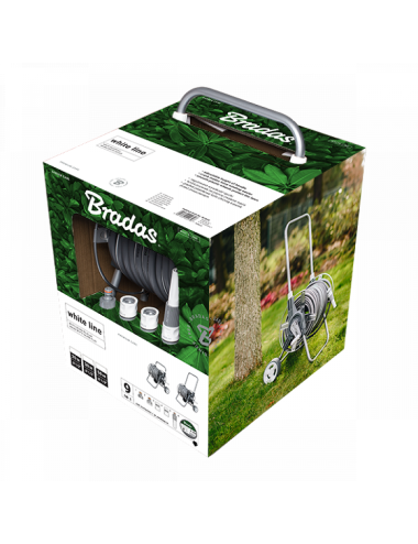 BRADAS BĘBEN WÓZEK NA WĄŻ OGRODOWY ZESTAW 50mb 1 2" NA KOŁACH WHITE SILVER PLUS