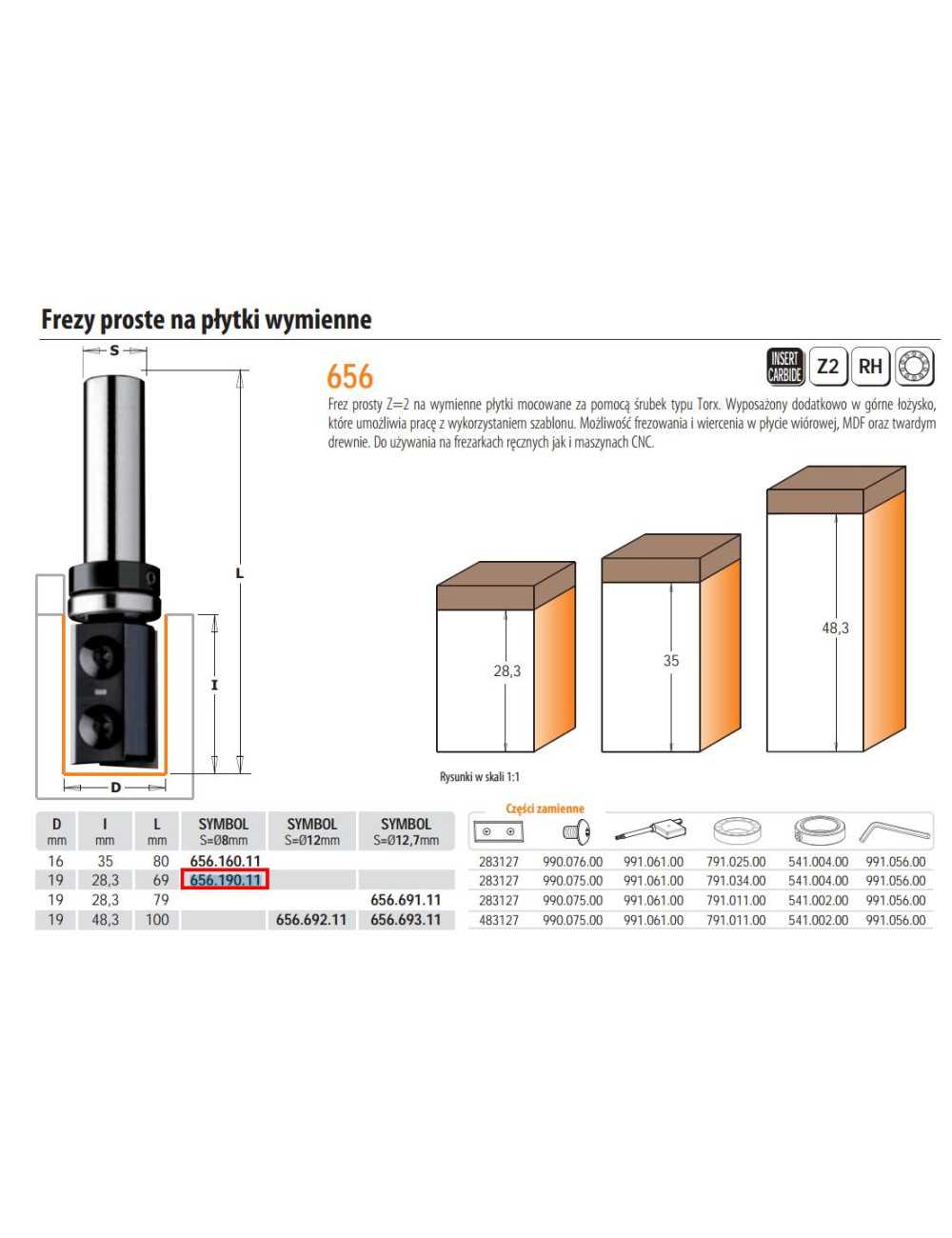 CMT FREZ  NA PŁYTKI WYMIENNE Z ŁOŻYSKIEM HM D=19 I=28,3 L=68,5 S=8