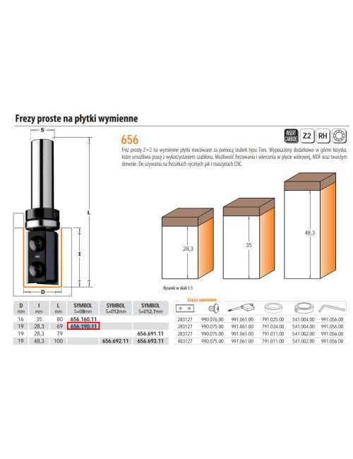 CMT FREZ  NA PŁYTKI WYMIENNE Z ŁOŻYSKIEM HM D=19 I=28,3 L=68,5 S=8