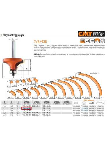 CMT FREZ ZAOKRĄGLAJĄCY Z ŁOŻYSKIEM HM R= 2 D=16,7 I=12,7 S=6