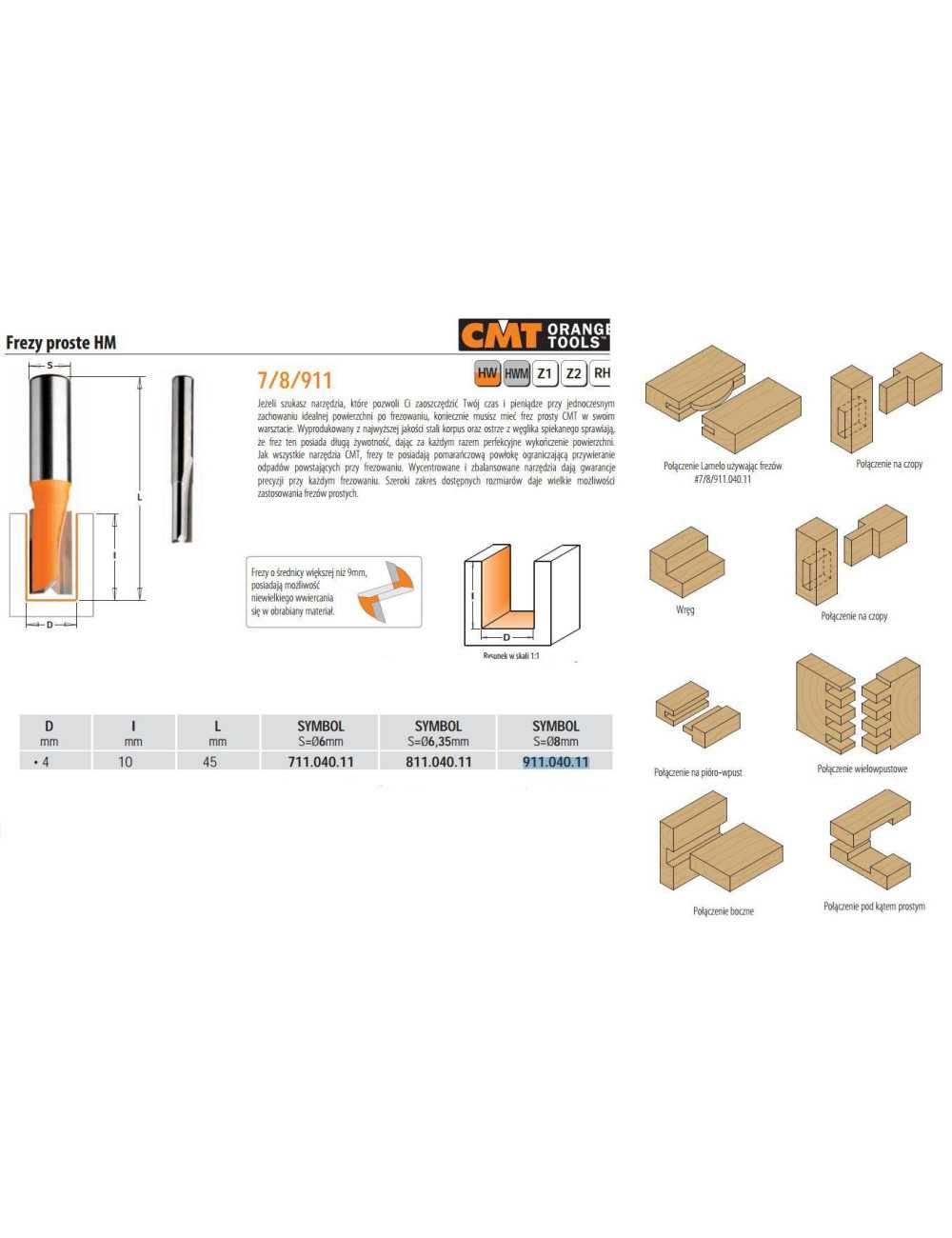 CMT FREZ PROSTY KRÓTKI HM D= 4 I=10 L=45 S=8
