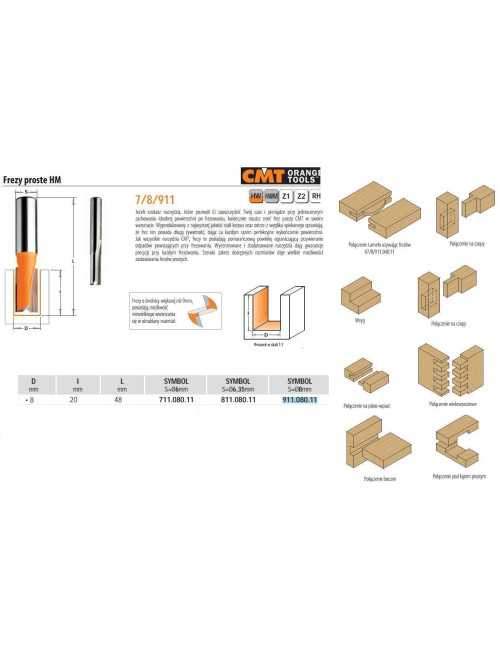 CMT FREZ PROSTY KRÓTKI HM D= 8 I=20 L=48 S=8