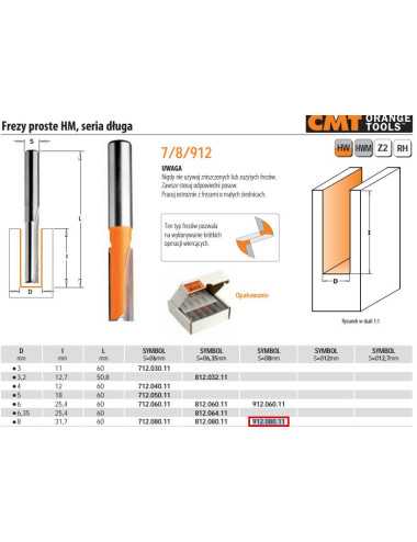 CMT FREZ PROSTY DŁUGI HM D= 8 I=31,7 L=60 S=8