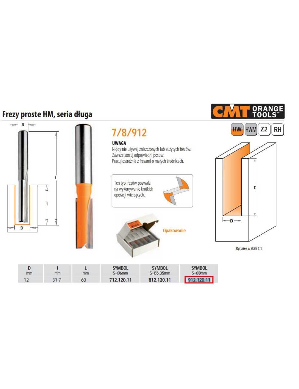 CMT FREZ PROSTY DŁUGI HM D=12 I=31,7 L=60 S=8