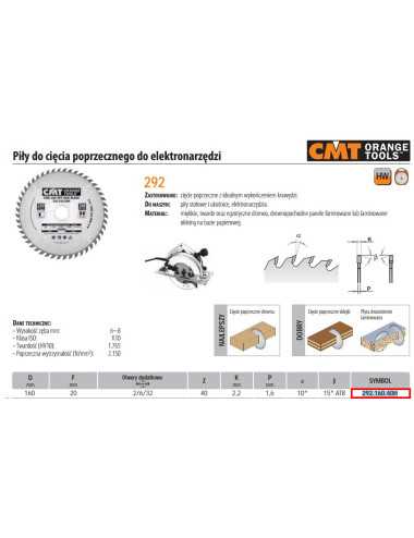 PIŁA DO CIĘCIA POPRZECZNEGO, OBRÓBKA WYKAŃCZAJĄCA HM 160x20x2,2 1,6 Z=40