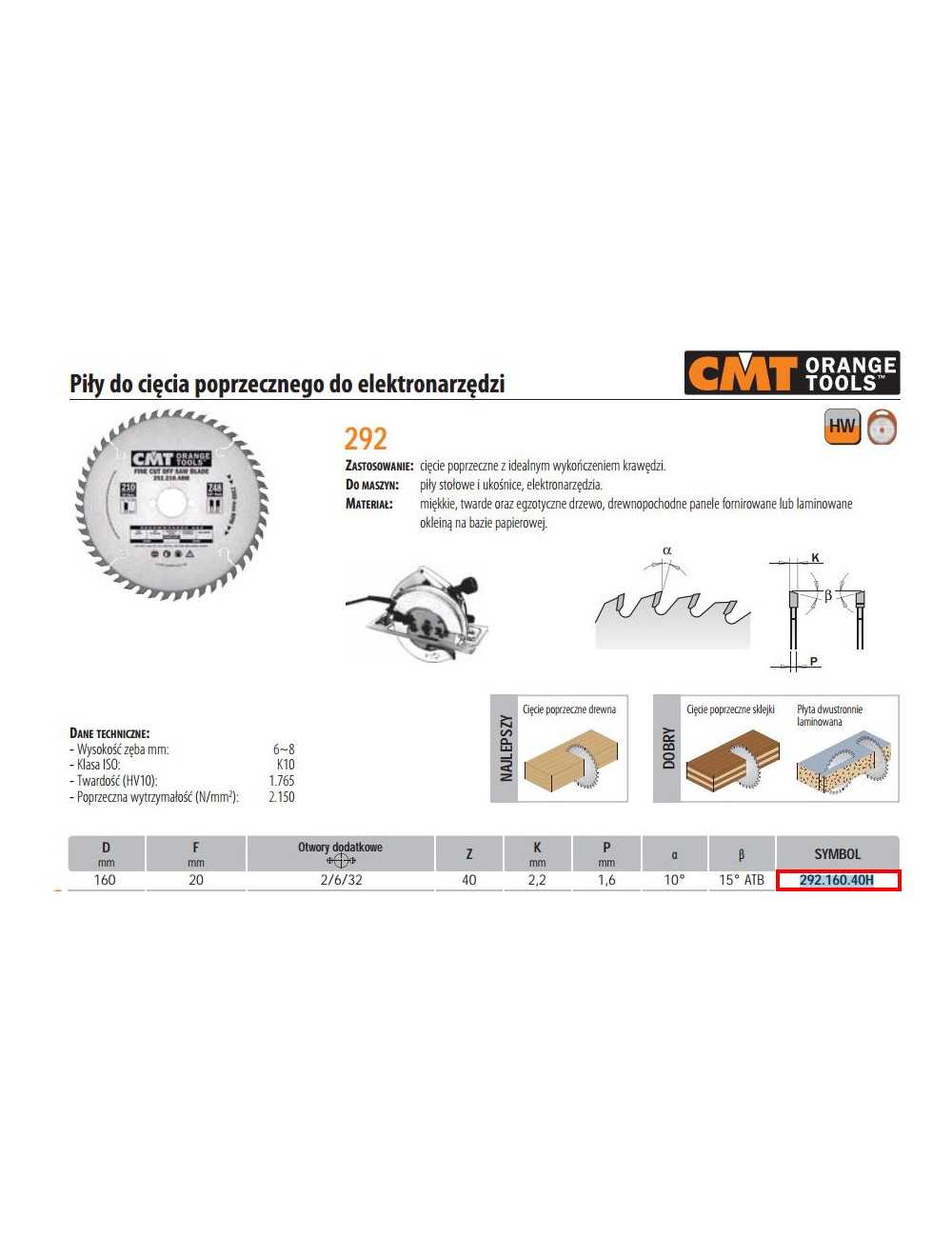 PIŁA DO CIĘCIA POPRZECZNEGO, OBRÓBKA WYKAŃCZAJĄCA HM 160x20x2,2 1,6 Z=40