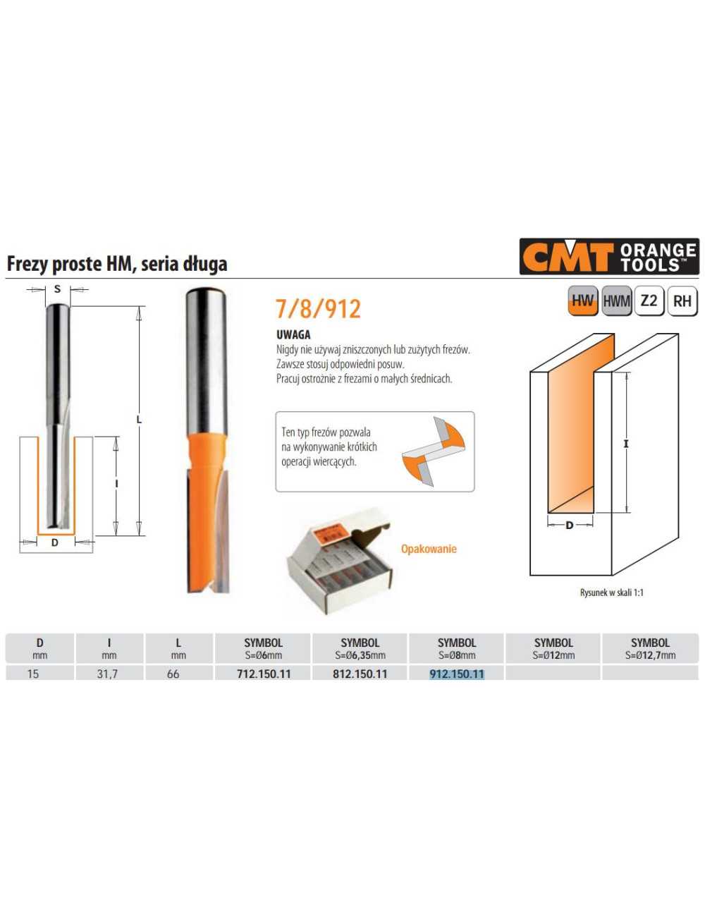 CMT FREZ PROSTY DŁUGI HM D=15 I=31,7 L=60 S=8