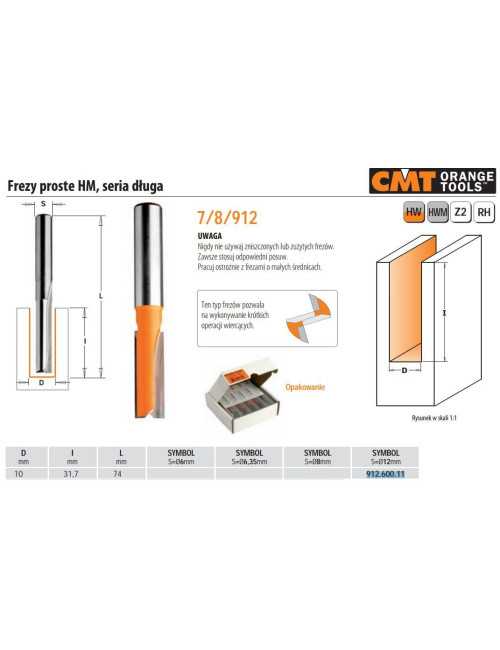 CMT FREZ PROSTY DŁUGI HM D=10 I=31,7 L=74 S=12