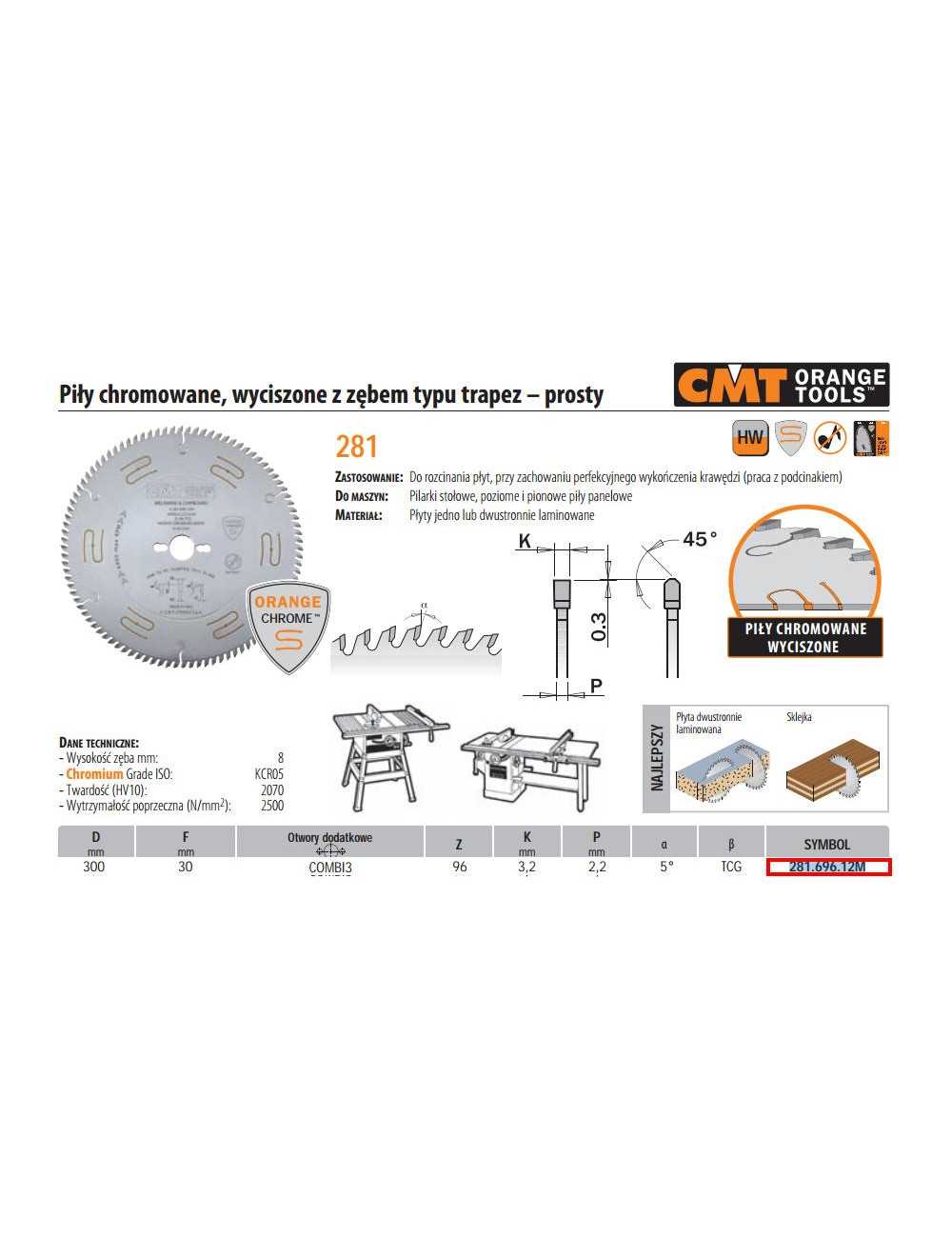 CMT PIŁA Z ZĘBEM TRAPEZOWYM  CHROMOWANA COMBI3