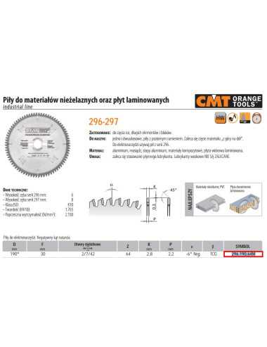 CMT PIŁA DO CIĘCIA MATERIAŁÓW NIEŻELAZNYCH,PCV ORAZ PŁYT LAMINOWANYCH HW D=190 F=30 Z=64 K=2,8 2,2