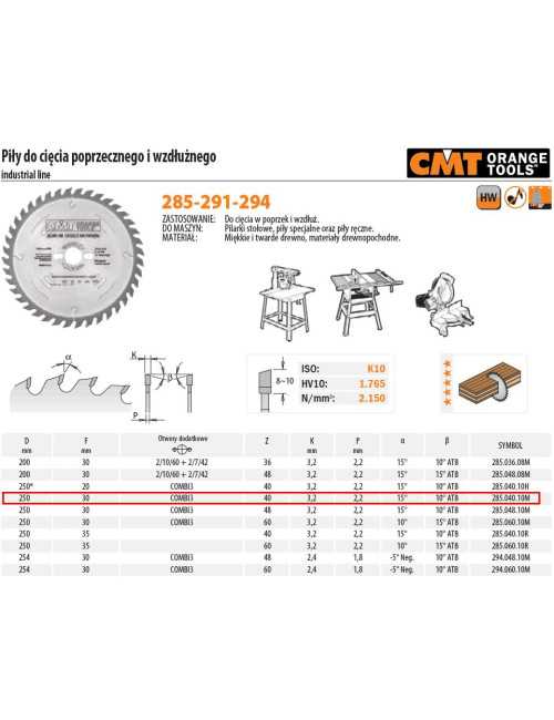PIŁA TARCZA DO CIĘCIA WZDŁUŻNEGO CMT