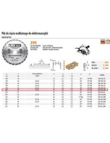 PIŁA HM 200x30x2,8 1,8 Z=24 CIĘCIE WZDŁUŻNE CMT