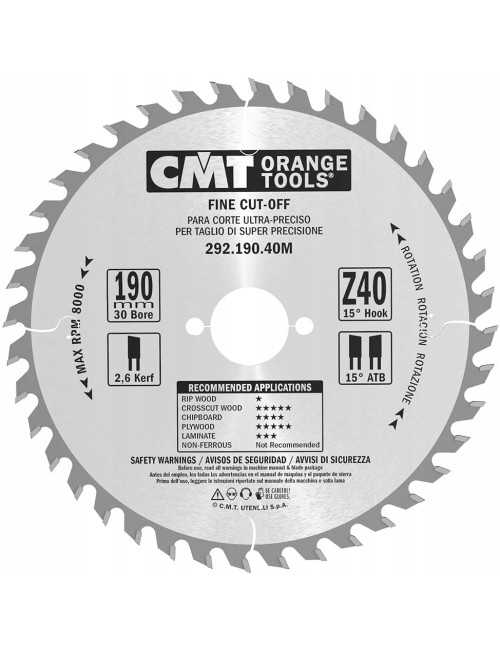 CMT PIŁA DO CIĘCIA POPRZECZNEGO, OBRÓBKA WYKAŃCZAJĄCA HM 190x30x2,6 1,6 Z=40