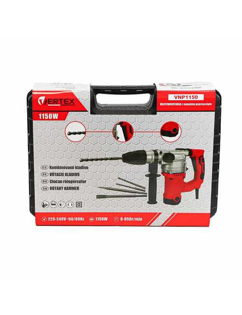 VERTEX MŁOT UDAROWY SDS-PLUS 1150W 5J 3 WIERŁTA  + 2 DŁUTA + WALIZKA