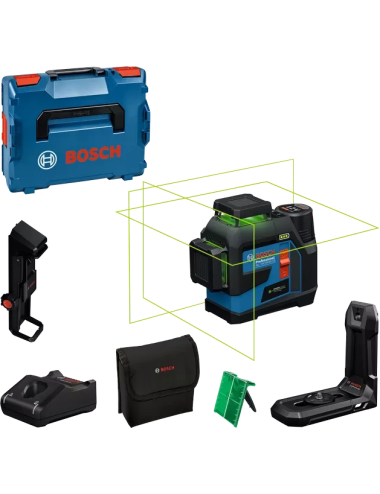 BOSCH LASER PŁASZCZYZNOWY GLL 12V-100-33 CG ZIELONY + UCHWYT LB 10 + KLAMRA DK20 1x2,0Ah LB