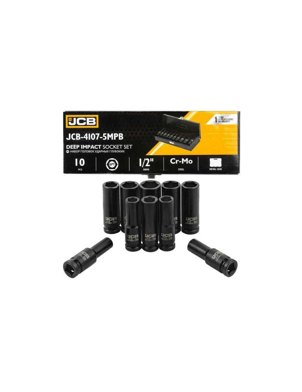JCB NASADKI UDAROWE DŁUGIE ZESTAW 10el. 1 2"  6-KĄT 10-24mm
