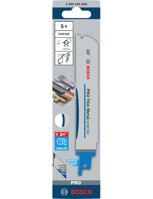 BOSCH BRZESZCZOT DO PIŁY SZABLASTEJ PRO THIN METAL PRECISE S937EAF 1,1 x 25 x 150mm  5szt.