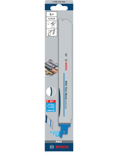 BOSCH BRZESZCZOT DO PIŁY SZABLASTEJ PRO THIN METAL PRECISE S1137EAF 1,1 x 25 x 225mm  5szt.