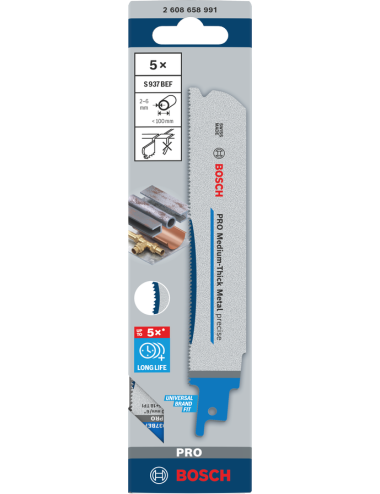 BOSCH BRZESZCZOT DO PIŁY SZABLASTEJ PRO MEDIUM-THICK METAL PRECISE S937BEF 1,1 x 25 x 150mm  5szt.