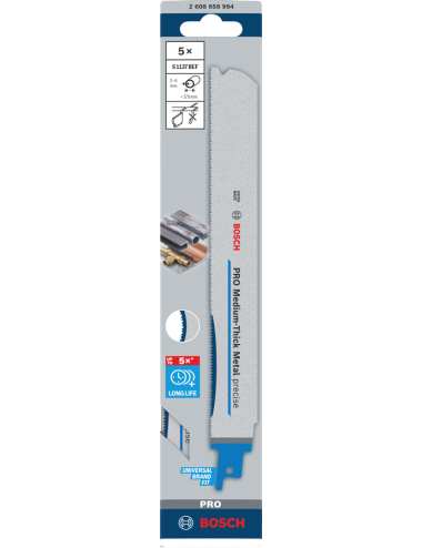BOSCH BRZESZCZOT DO PIŁY SZABLASTEJ PRO MEDIUM-THICK METAL PRECISE S1137BEF 1,1 x 25 x 225mm  5szt.