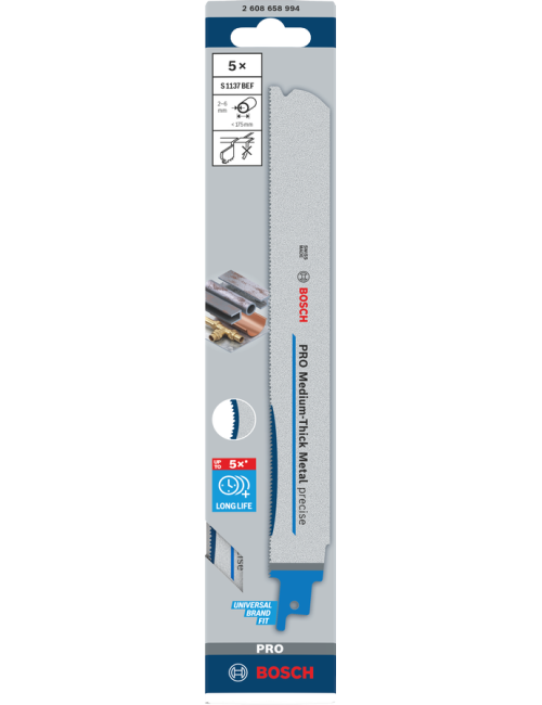 BOSCH BRZESZCZOT DO PIŁY SZABLASTEJ PRO MEDIUM-THICK METAL PRECISE S1137BEF 1,1 x 25 x 225mm  5szt.