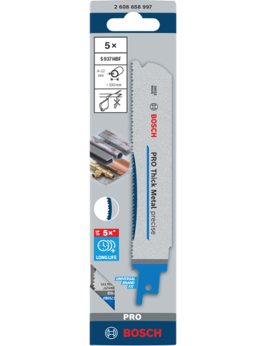 BOSCH BRZESZCZOT DO PIŁY SZABLASTEJ PRO THICK METAL PRECISE S937HBF 1,1 x 25 x 150mm  5szt.