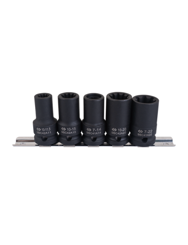 KING TONY ZESTAW NASADEK UDAROWYCH 1 2" 5cz. KRÓTKIE 7-kąt 10-kąt, 11,5mm - 22mm