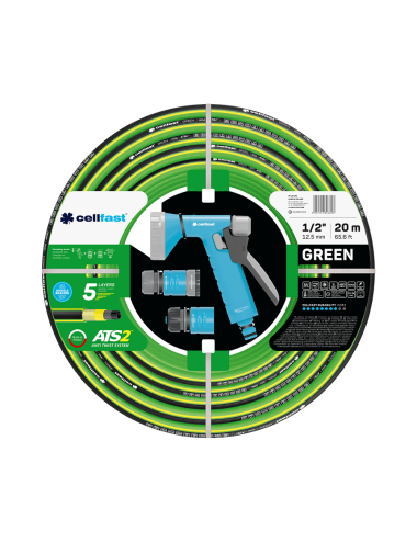 CELLFAST WĄŻ OGRODOWY GREEN ATS 1 2" 20m + ZESTAW ZRASZAJĄCY