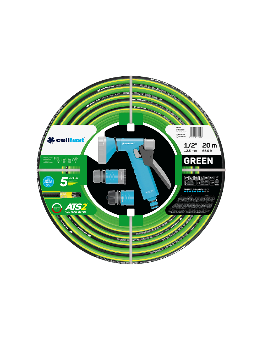 CELLFAST WĄŻ OGRODOWY GREEN ATS 1 2" 20m + ZESTAW ZRASZAJĄCY