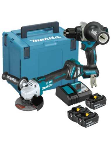 MAKITA ZESTAW COMBO WIERTARKO- WKRĘTARKA + SZLIFIERKA KĄTOWA 18V DLX2544TJ (DDF492 + DGA513) 3x5,0 MAKPAC
